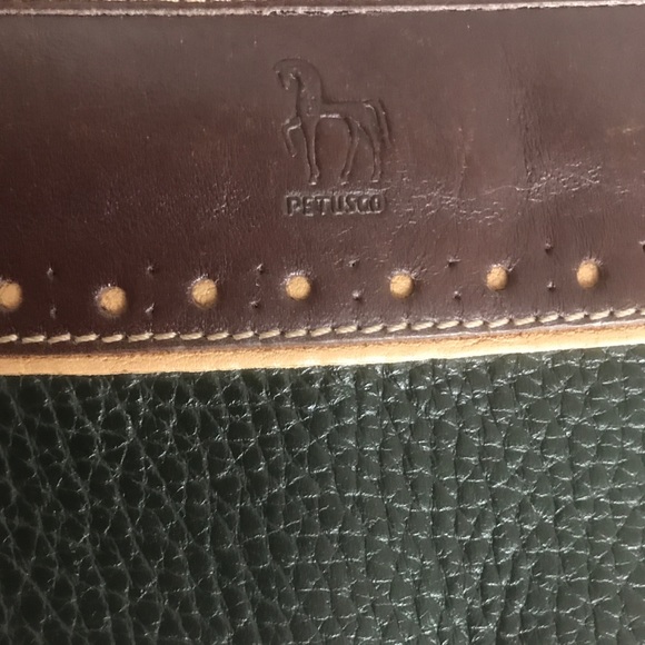 Petusco Genuine Forest Green Tan Leather Trim 3 Compartment Zippered Wallet - Picture 3 of 5
